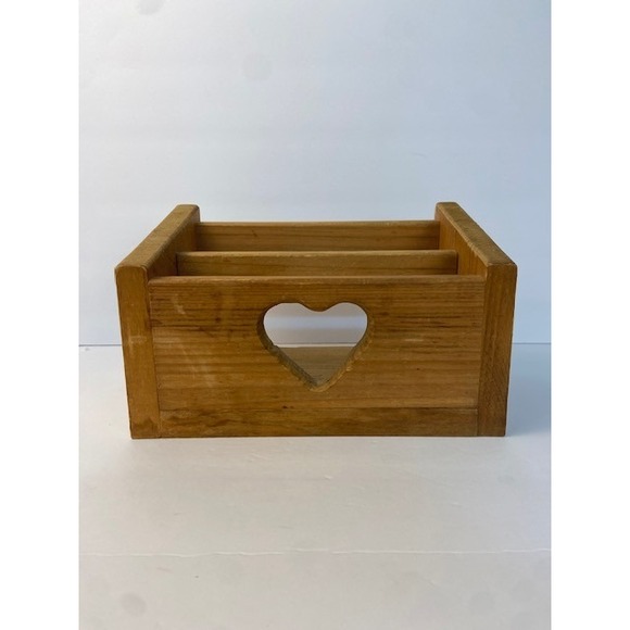 Other - Vintage Rustic Wooden Desk Organizer Heart Cutout Mail Caddy Farmhouse Decor
